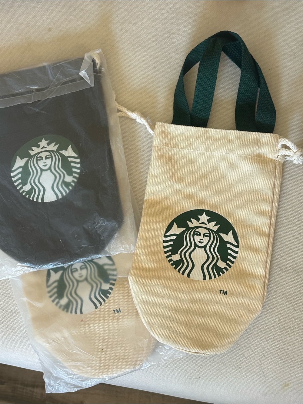 Starbucks Beige Mini Canvas Bag with Dark Green Logo and Handles
